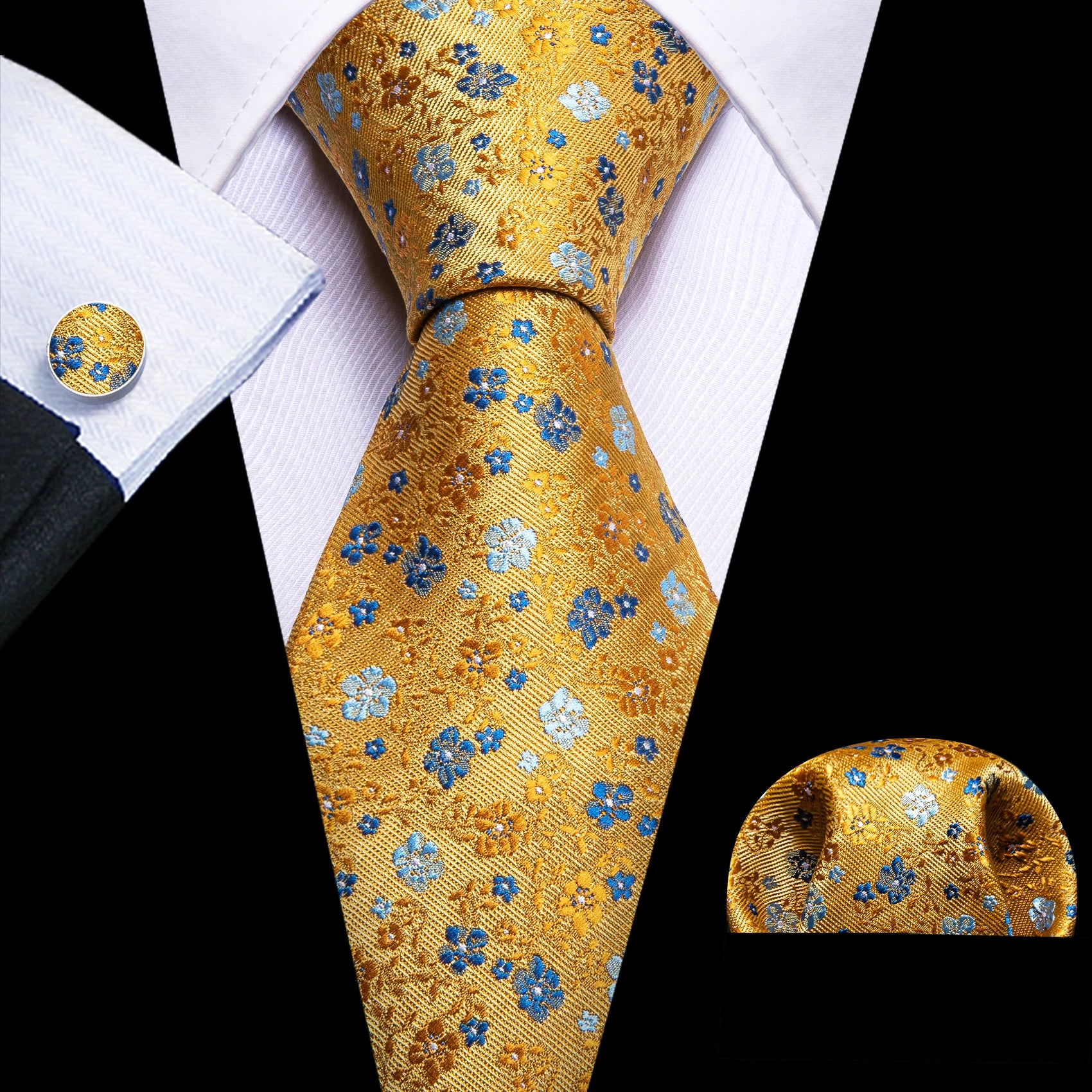 Barry.Wang Colorful Men Tie Handkerchief Cufflinks Set Novelty Floral Necktie for Male Designer Wedding Business Party Gift