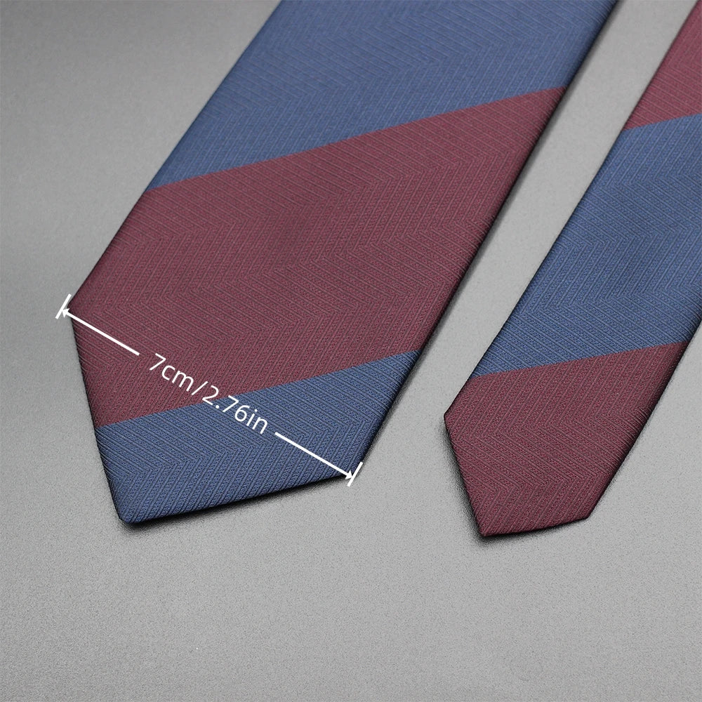 Luxury 7CM Mens Tie Necktie Red Green Stripes Solid Tie For Man Groom Jacquard Woven Neck Tie For Business Wedding Party