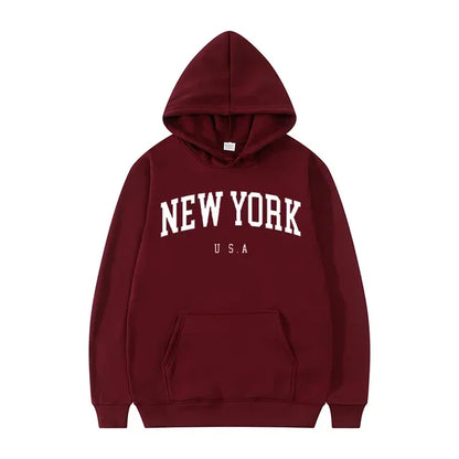 Women New York U.S.A City Hoodies Fashion Letter Printed Graphic Sweatshirts Loose CasuaMen l Harajuku Hooded Pullover Sportwear
