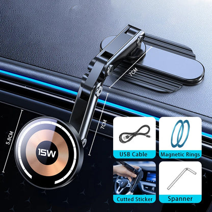 Magnetic Car Wireless Charger Stand Magnet Car Mount Fast Charging Station Phone Holder Bracket For Macsfae iPhone 15 14 13 12