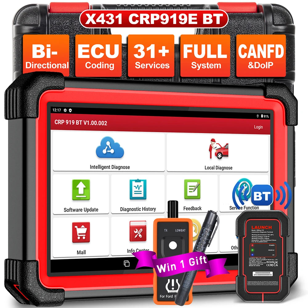 LAUNCH X431 CRP919E BT Car Diagnostic Tools CAN FD DOIP ALL Systems ECU Coding Bi-directional 31 Resets DBScar VII Auto Scanner
