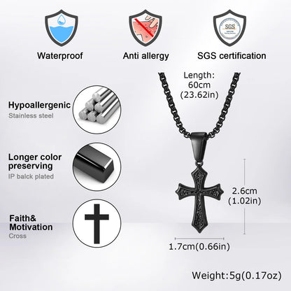 Hip Hop Cross Necklace for Men Women,50/55/60cm Stainless Steel Chic Cross Pendant,Christian Classic Jewelry Gifts