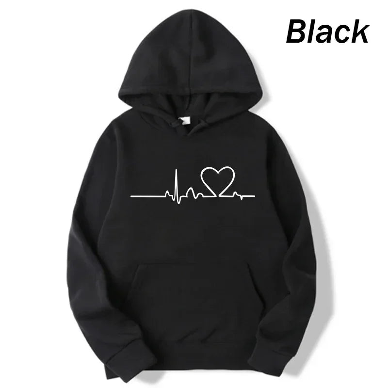 Women Casual Hoodies Heartbeat Print Men&