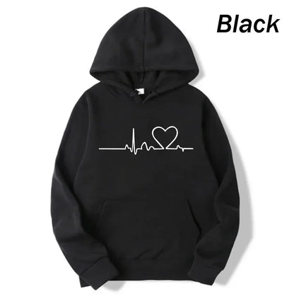 Women Casual Hoodies Heartbeat Print Men&