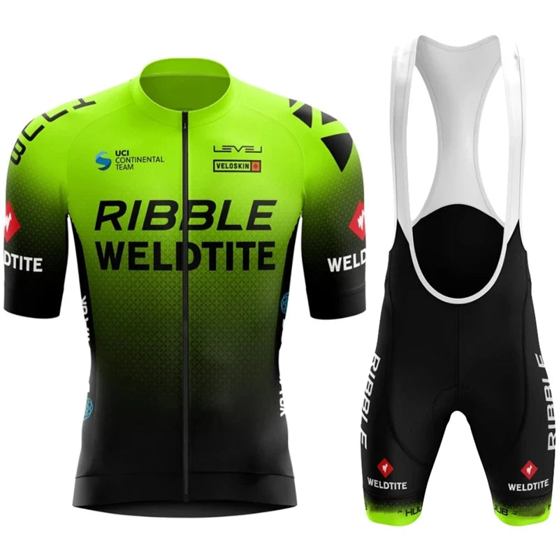 Ribble Weldtite Pro Team Cycling Jersey Set Summer Breathable Bicycle Men&