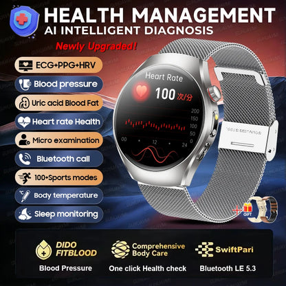 2026 New Accurate Body Health analysis Smart Watch Men ECG Blood lipids Uric acid Blood Pressure Body Fat Voice Call Smartwatch