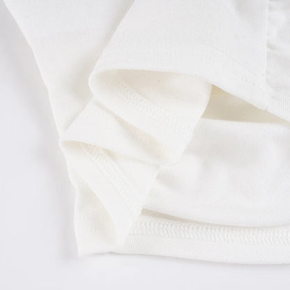 SUCHCUTE White Casual V Neck Pleated T Shirts For Women Long Sleeve Tees Y2k Streetwear Crop Tops Elegant Basic Clothing Autumn