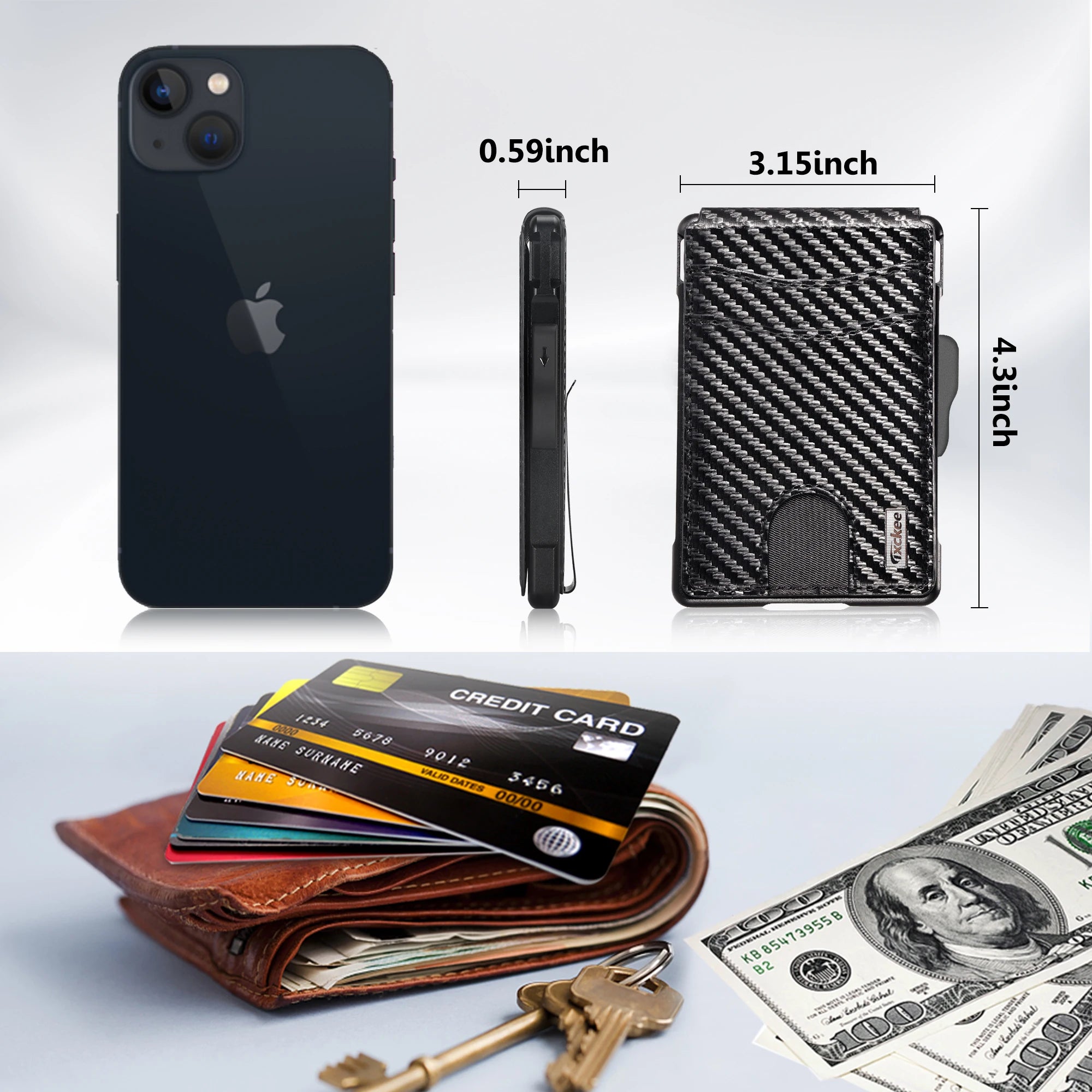 Wallet for Men, Mens Minimalist Wallet 9-13 Cards, Slim Compact Wallet with Money Clip &amp; ID Window, RFID Blocking Smart Pop Up C