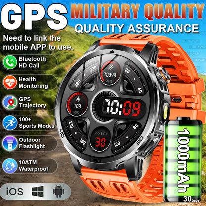 2026 New Military Outdoor Smart Watches 1.85 inch AMOLED 1000mAh Large Battery 10ATM Waterproof Call Sports Men Fitness Bracelet