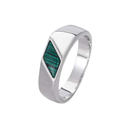 Mens Black Green Red Enamel Rings For Men Silver Color Metal Geometric Simple Male Engagement Wedding Bands Daily Party Jewelry