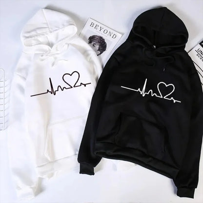 Women Casual Hoodies Heartbeat Print Men&