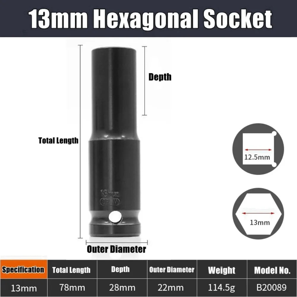 1/2Inch Drive 6-Point Impact Socket Set 10-Piece Metric Sizes 8-24m/10-24mm Carbon Steel Impact Socket Set with Hard Storage Box