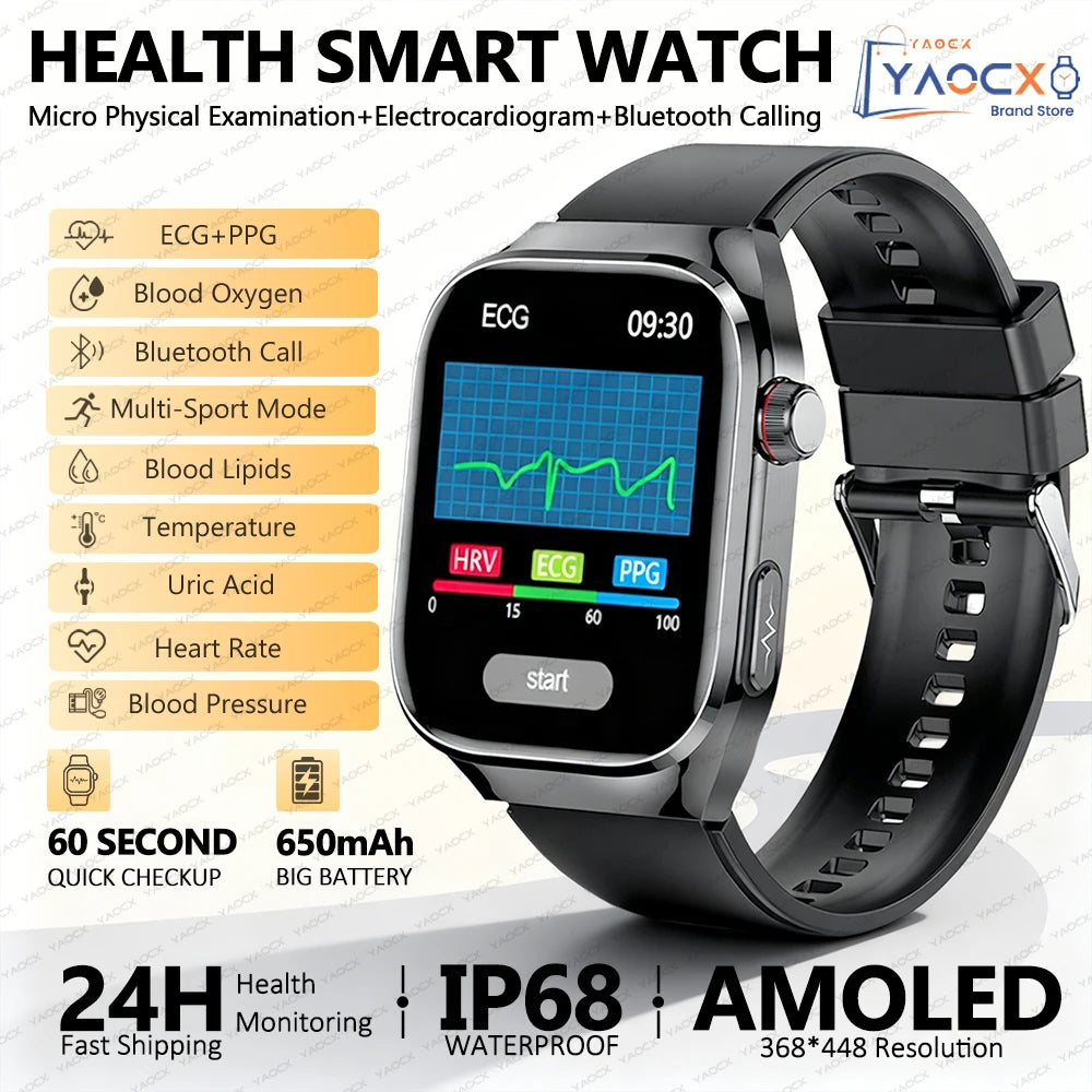 2026 New Smart Watch 2.04-inch AMOLED Screen Bluetooth Call IP68 Waterproof 650mA Sports Smartwatches Men Android Military-Grade
