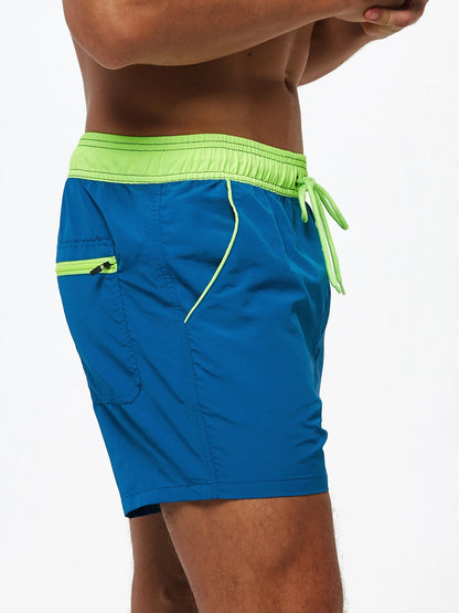 Men Summer Swim Shorts Swimwear Trunks Swimsuits Quickly Dry Surf Beach Board Elastic Waist Swim Pants Surffing Shorts with Mesh