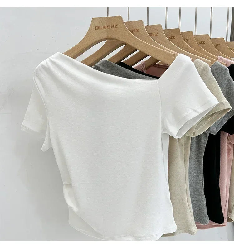 Womens Long Sleeve Off Shoulder T Shirts 2026 Tight Knit Sexy Slim Fitted Casual Women&