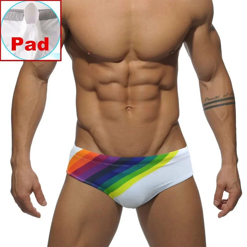 Sexy Rainbow Stripes Swimsuit Men Swimwear Swim Briefs Bikini Trunks Shorts Underwear Male Beach Surf Bath Suit Wear Panties
