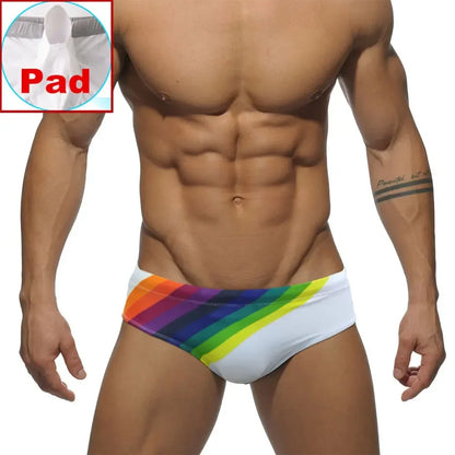 Sexy Rainbow Stripes Swimsuit Men Swimwear Swim Briefs Bikini Trunks Shorts Underwear Male Beach Surf Bath Suit Wear Panties