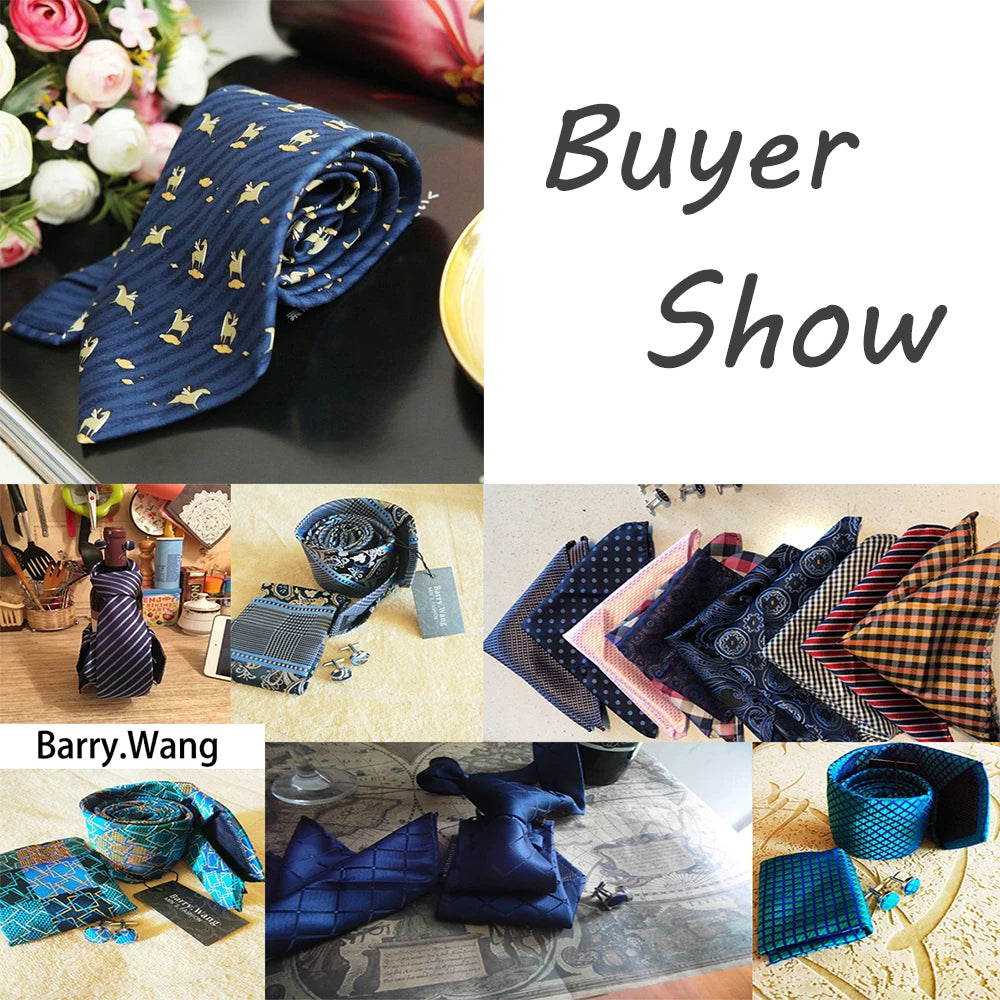 Blue Red Black Mens Silk Tie With Pocket Square Cufflinks Set Novelty Paisley Necktie For Male Formal Casual Party Barry.Wang