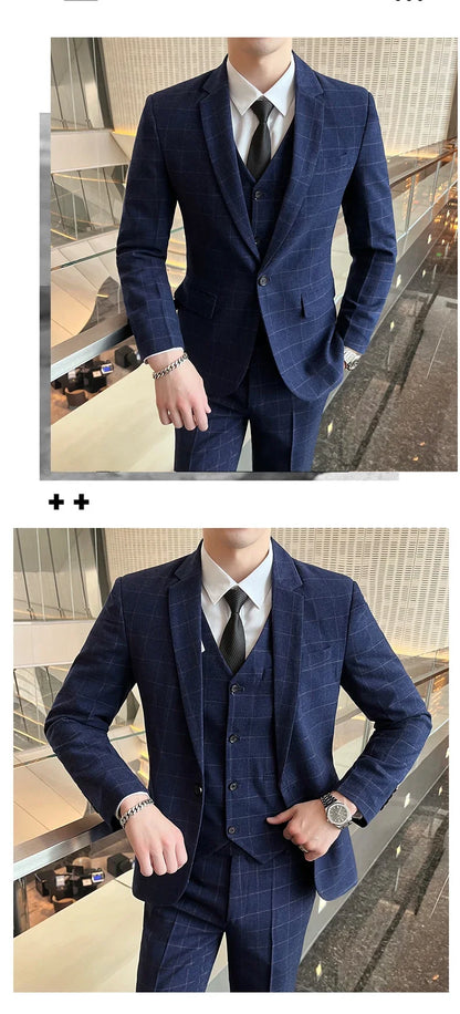 Suits  (blazer+ Vest + Pants) Men Fashion Business Casual Hosts Slim-fit Gentleman Wedding Work  Mens Suits 3 Piece M-5XL