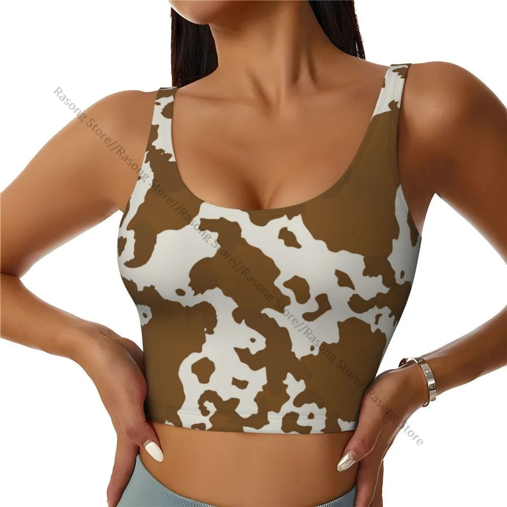 Women Sexy Sports Vest Cow Domestic Pattern Female Streetwear Sport Lingerie Tee Crop Top