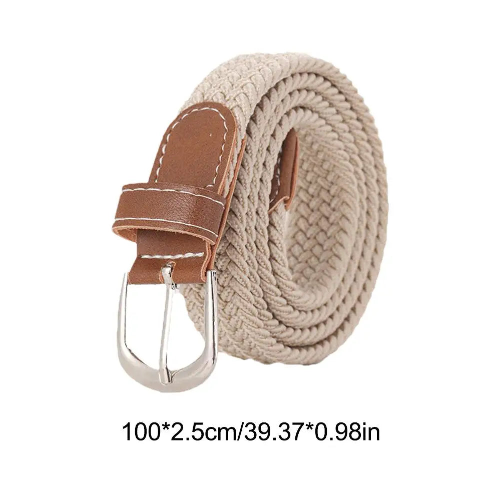 100cm Casual Knitted Pin Buckle Men Belt Woven Canvas Elastic Expandable Braided Stretch Belts For Women Jeans Female Belt