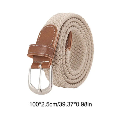 100cm Casual Knitted Pin Buckle Men Belt Woven Canvas Elastic Expandable Braided Stretch Belts For Women Jeans Female Belt