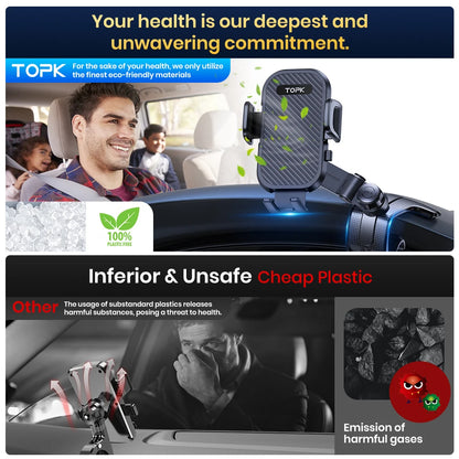 TOPK Phone Mount for Car Dashboard 360 Degree Adjustable Cell Car Phone holder with Anti-slip Silicone Clip Multi-Angles&amp;Stable