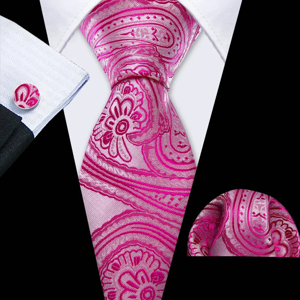 Blue Red Black Mens Silk Tie With Pocket Square Cufflinks Set Novelty Paisley Necktie For Male Formal Casual Party Barry.Wang
