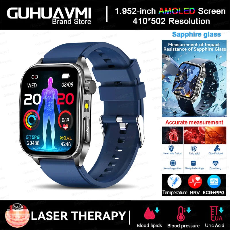 2025 Laser Treatment Three High SmartWatch 1.95" Sapphire Curved Screen ECG+PPG Blood fat Uric Acid Health Diagnosis Smartwatch