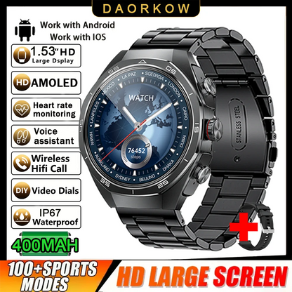 New Smart Watch Men TWS 2-in-1 Bluetooth Earphones With Built-in Speaker HIFI  1.53HD SCreen Bluetooth Call IP67 Waterproof