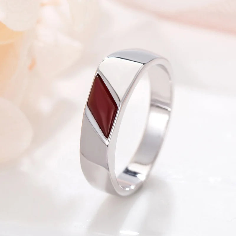 Mens Black Green Red Enamel Rings For Men Silver Color Metal Geometric Simple Male Engagement Wedding Bands Daily Party Jewelry