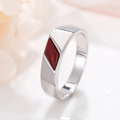 Mens Black Green Red Enamel Rings For Men Silver Color Metal Geometric Simple Male Engagement Wedding Bands Daily Party Jewelry