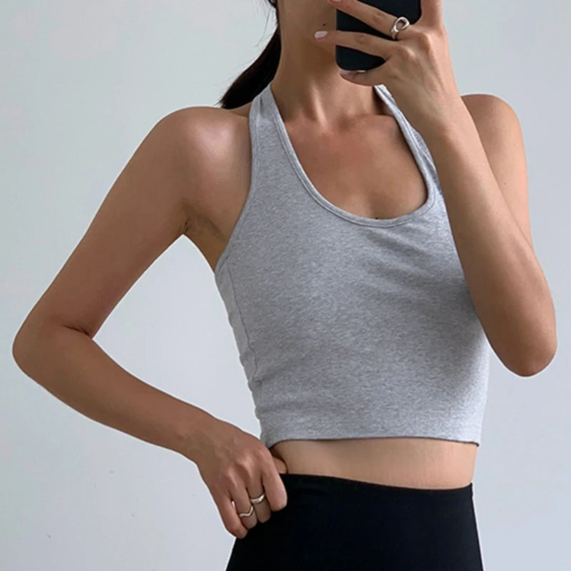 Cotton Sexy Backless Black White Tank Tops Halter Streetwear Vest Female Crop Top Summer 2025 Basic T-shirts Ladies Tube Camis