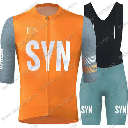 2025 SYN Cycling Jersey Set Pink Orange Green Grey Cycling Clothing Men Short Sleeve Kit Road Bike Shirt Suit Bicycle Bib Shorts