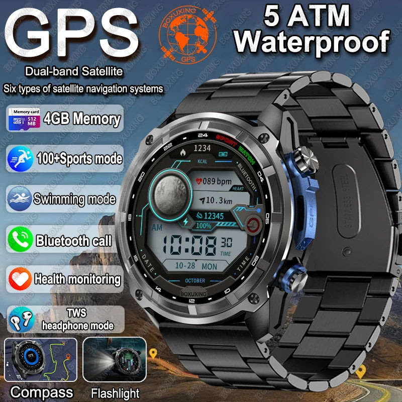 New GPS Military Smart Watch Men Offline Maps 4GB Memory 5ATM Waterproof Video Player 860 mAh Battery Swimming Sports Smartwatch