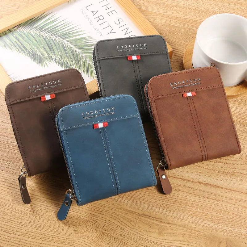 Vintage Credit Card Holder Men Wallets Business Short Coin Purse Zipper Hand Money Bag  Bank Cardholder Case Small Male Walet