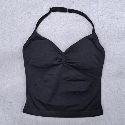 Adjustable Sports Strappy Top Women Backless Gym Top Built in Bra Yoga Clothing Sleeveless Shirts Workout Outfits Tank Top