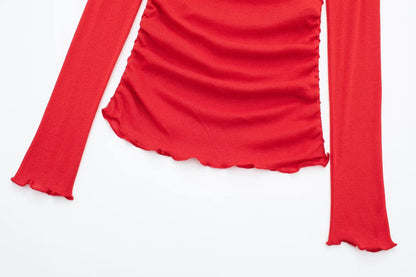 HH 2025 Woman Sexy Off Shoulder Long Sleeve T-Shirts Cotton Top New Women Short Ruched Simple Basic Translucent Tshirts