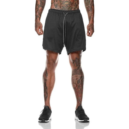 Men Fitness Built-in pocket sports Shorts Summer 2 In 1 Quick Dry Gym Beach shorts Running Double-deck Shorts mesh sweatpants