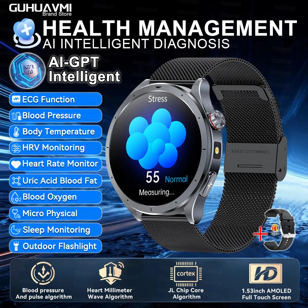 2025 New AI Health Diagnosis Smart Watch Body Analysis Uric Acid Blood lipids ECG+PPG Clock Blood pressure Smartwatch Men Women