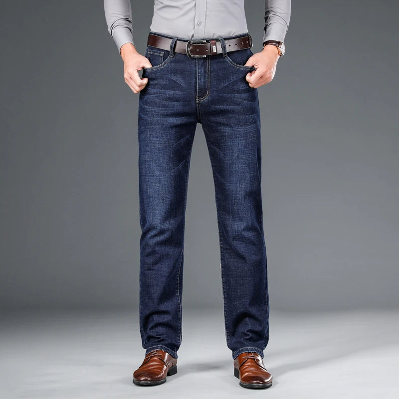 SHAN BAO 2022 autumn spring fitted straight stretch denim jeans classic style badge youth men&