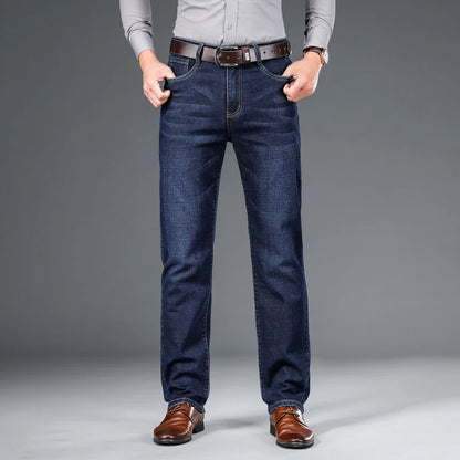 SHAN BAO 2022 autumn spring fitted straight stretch denim jeans classic style badge youth men&
