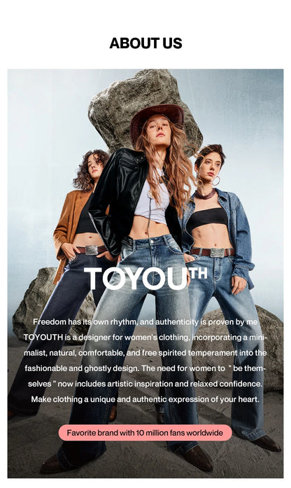 TOYOUTH Women Jeans 2025 Winter New Wool-Blend Elastic Retro Original Color Mid-Low Waist Wide-Leg Trousers