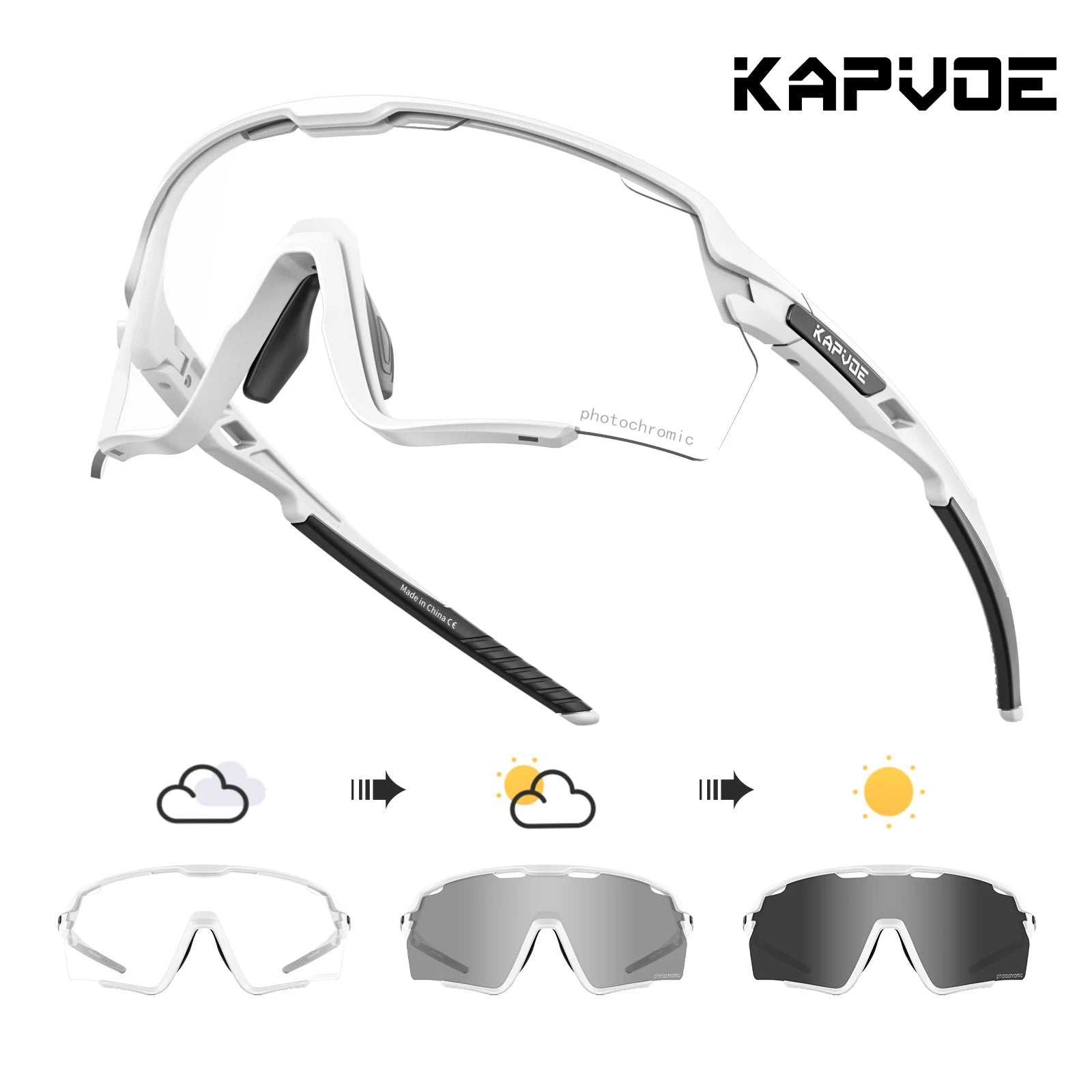 Kapvoe Cycling Glasses Photochromic Cycling Sunglasses UV400 MTB Sports Eyewear Outdoor Bicycle Goggles Bike Cycling Equipment