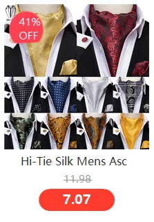 Hi-Tie Silk Mens Ascot Hanky Cufflinks Set Black Yellow White Paisley Cravat Tie Vest Dress Ascots Self Vintage Jacquard Woven