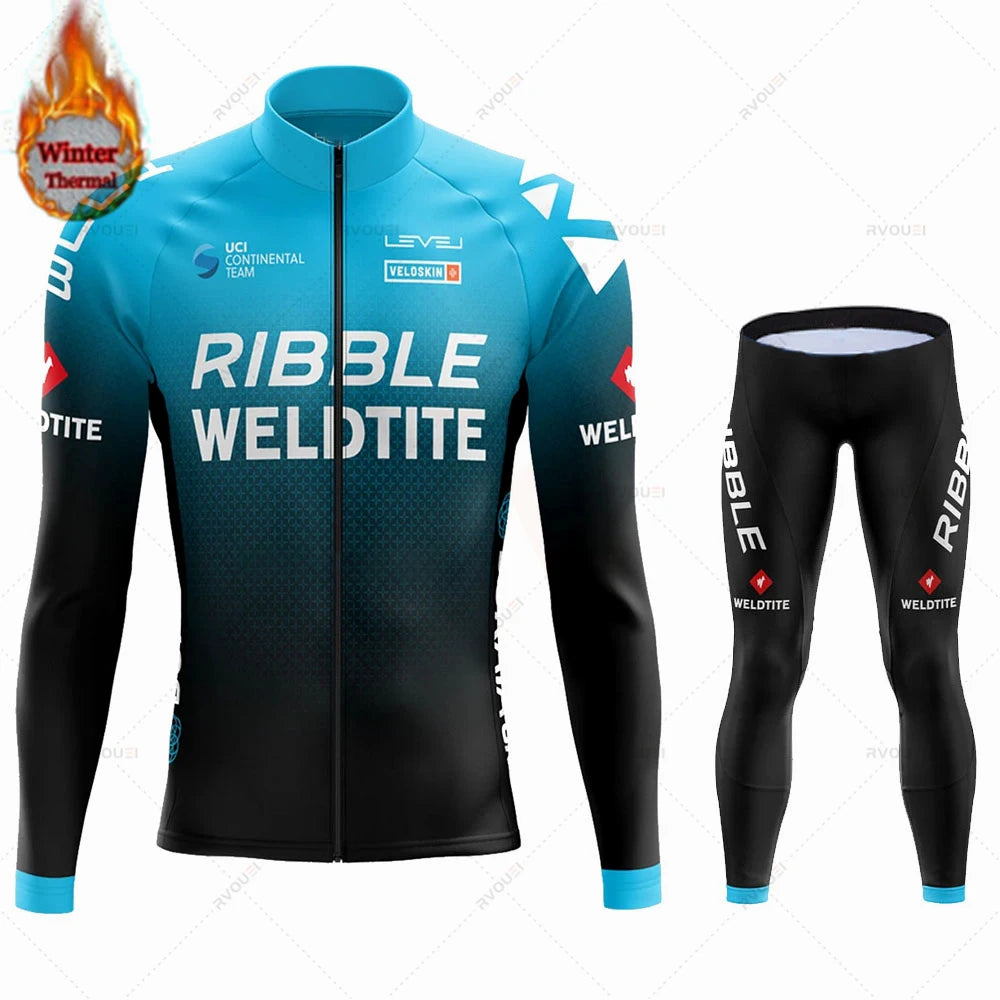 Team 2024 Winter Hot Wool Cycling Jersey Set Men Bicycle Suit Outdoor Sportswear MTB Bike Uniform Maillot Ciclisno Kit Triathlon