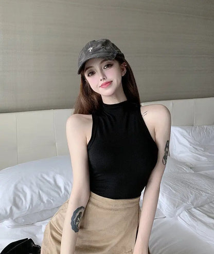 Sexy Tank Top Solid Halter Crop Tops Women Summer Camis Turtleneck Camisole Fashion Casual Tube Female Sleeveless Cropped Vest