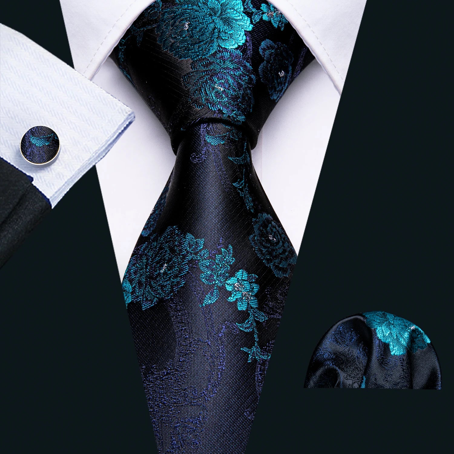 Barry.Wang Colorful Men Tie Handkerchief Cufflinks Set Novelty Floral Necktie for Male Designer Wedding Business Party Gift