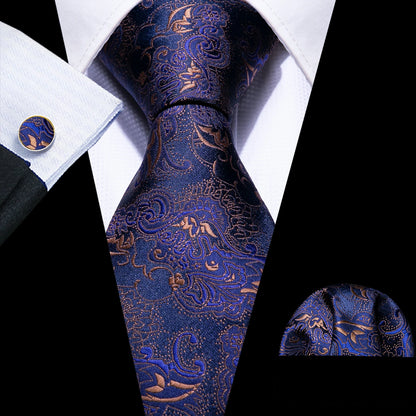 Barry.Wang Navy Royal Sky Blue Silk Men Tie Hanky Cufflinks Set Jacquard Teal Cyan Turquoise Necktie for Male Wedding Business