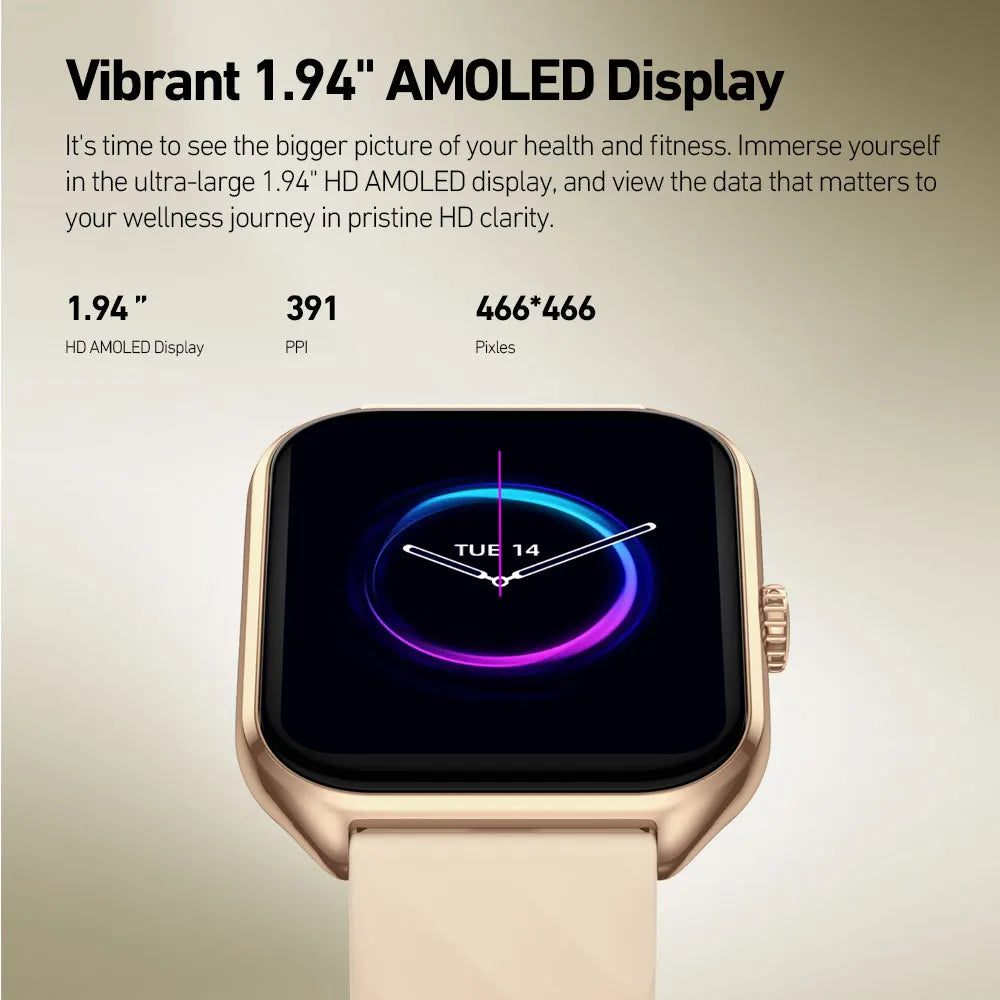 Zeblaze GTS 4 Voice Calling Smart Watch 1.94" HD AMOLED Display 100+ Sports Modes Heart Rate SpO2 Health Monitoring Smartwatch